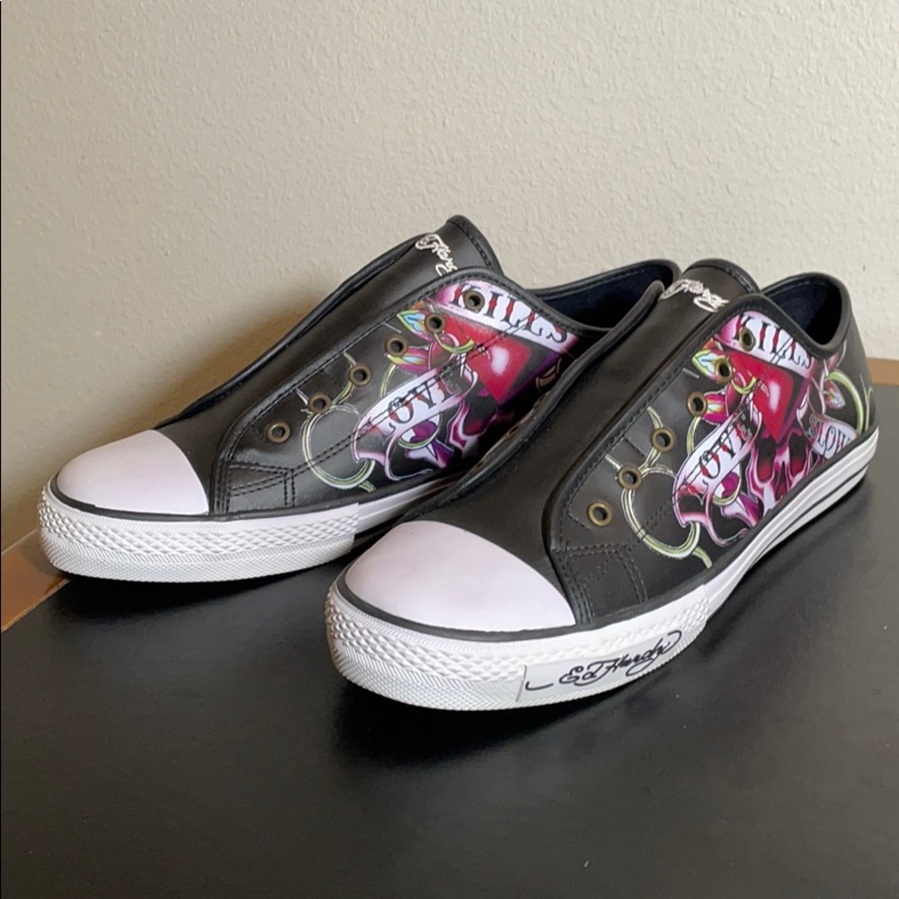 Sleek Black Ed Hardy Slip on Shoe Sz 10